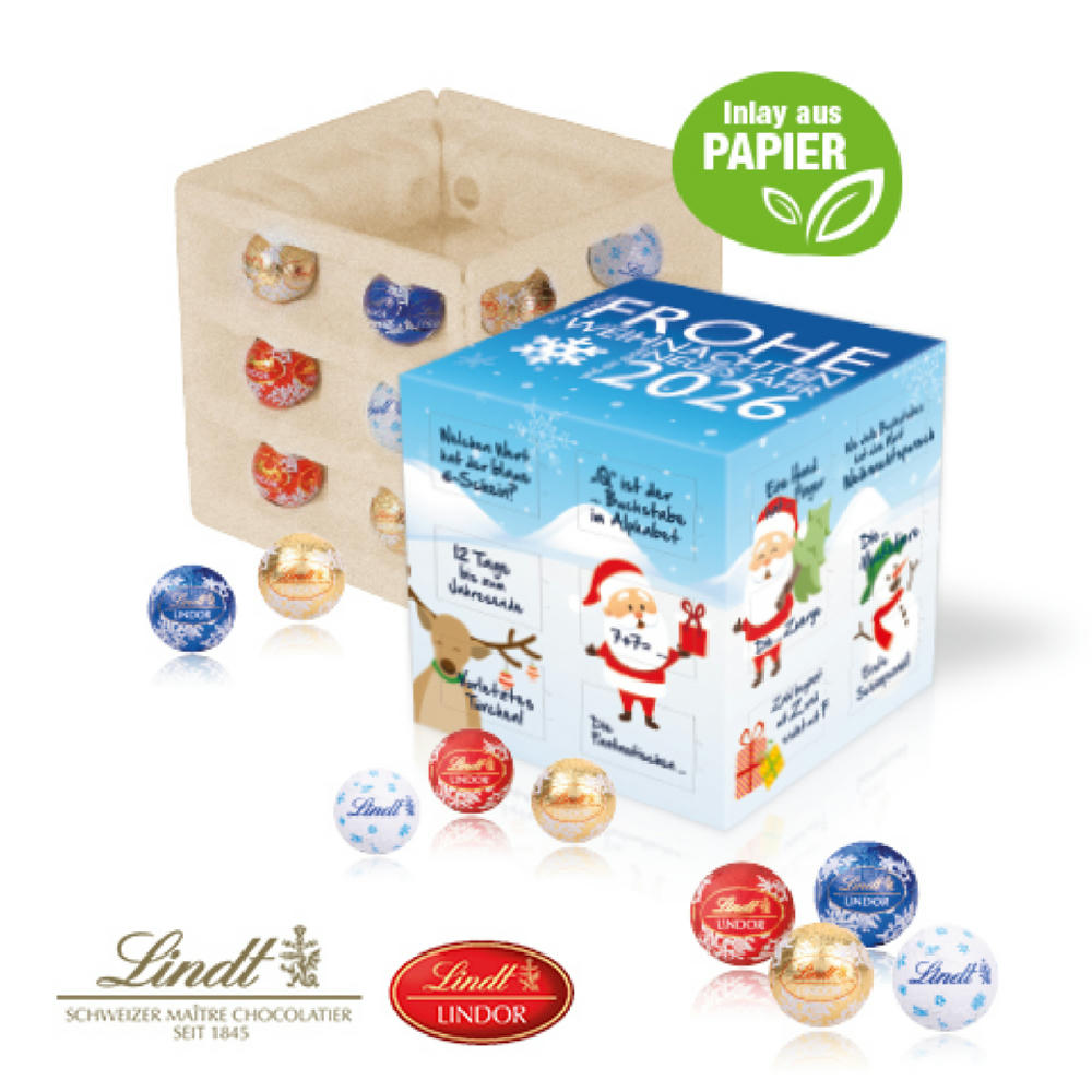 Adventskalender "Cube" mit Lindt Schokolade mit Papier-Inlay
