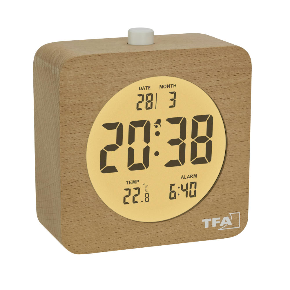 TFA Digitaler Wecker mit Buche-Rahmen