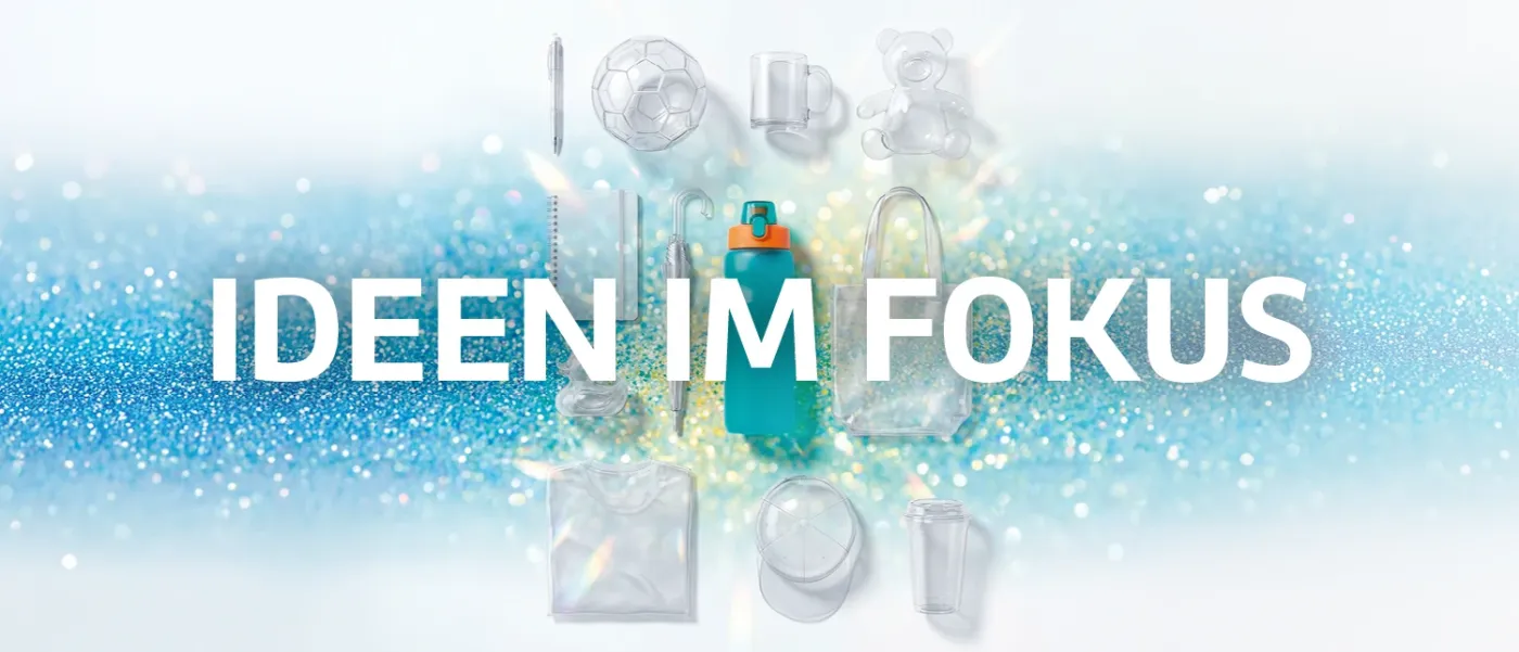 Ideen im Fokus – transparente Produkte auf leuchtendem Hintergrund.